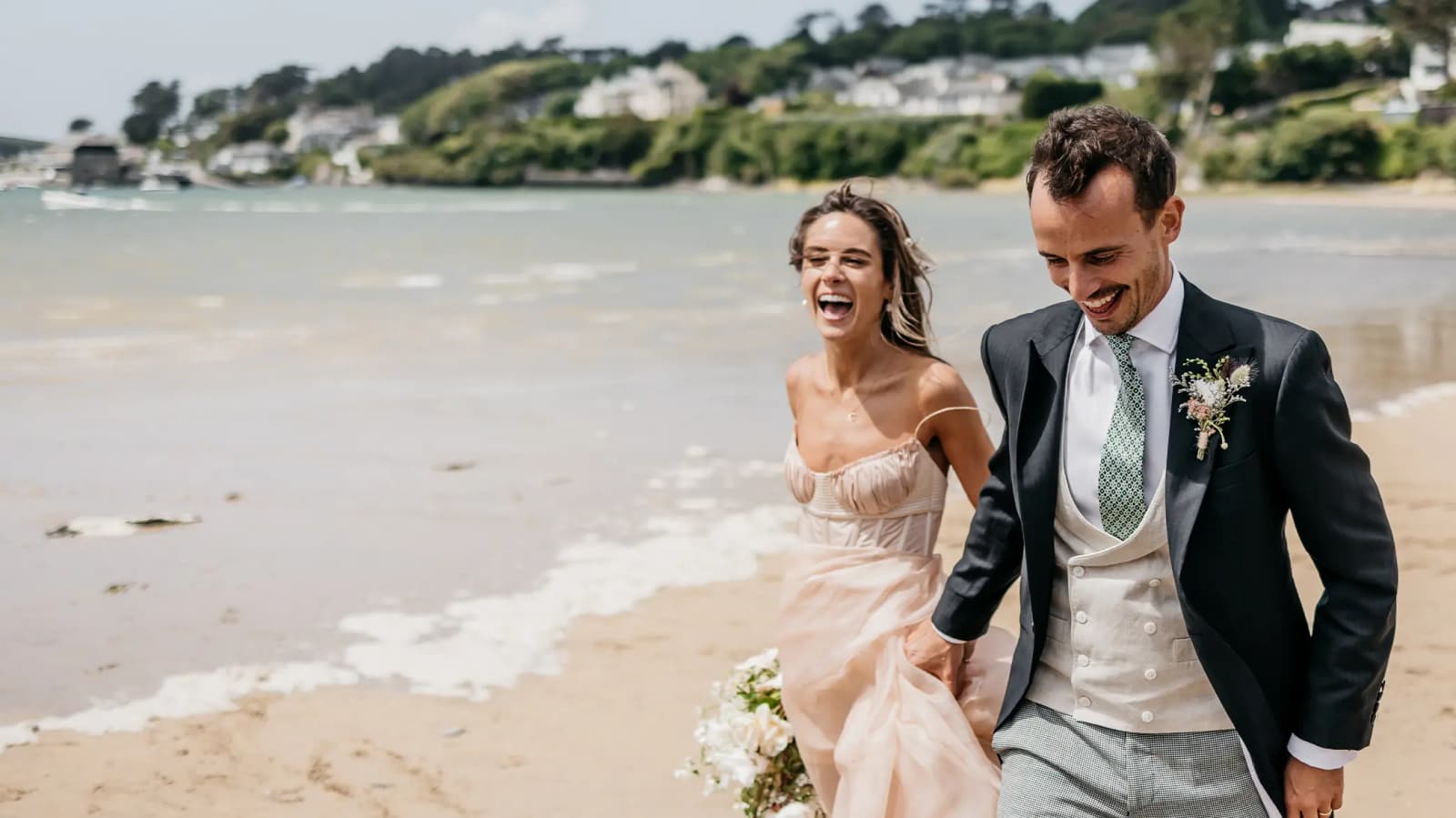 bride and groom English beach wedding