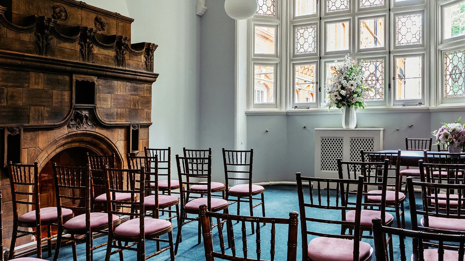 Wedding decor at The Marylebone Room, Mayfair Library