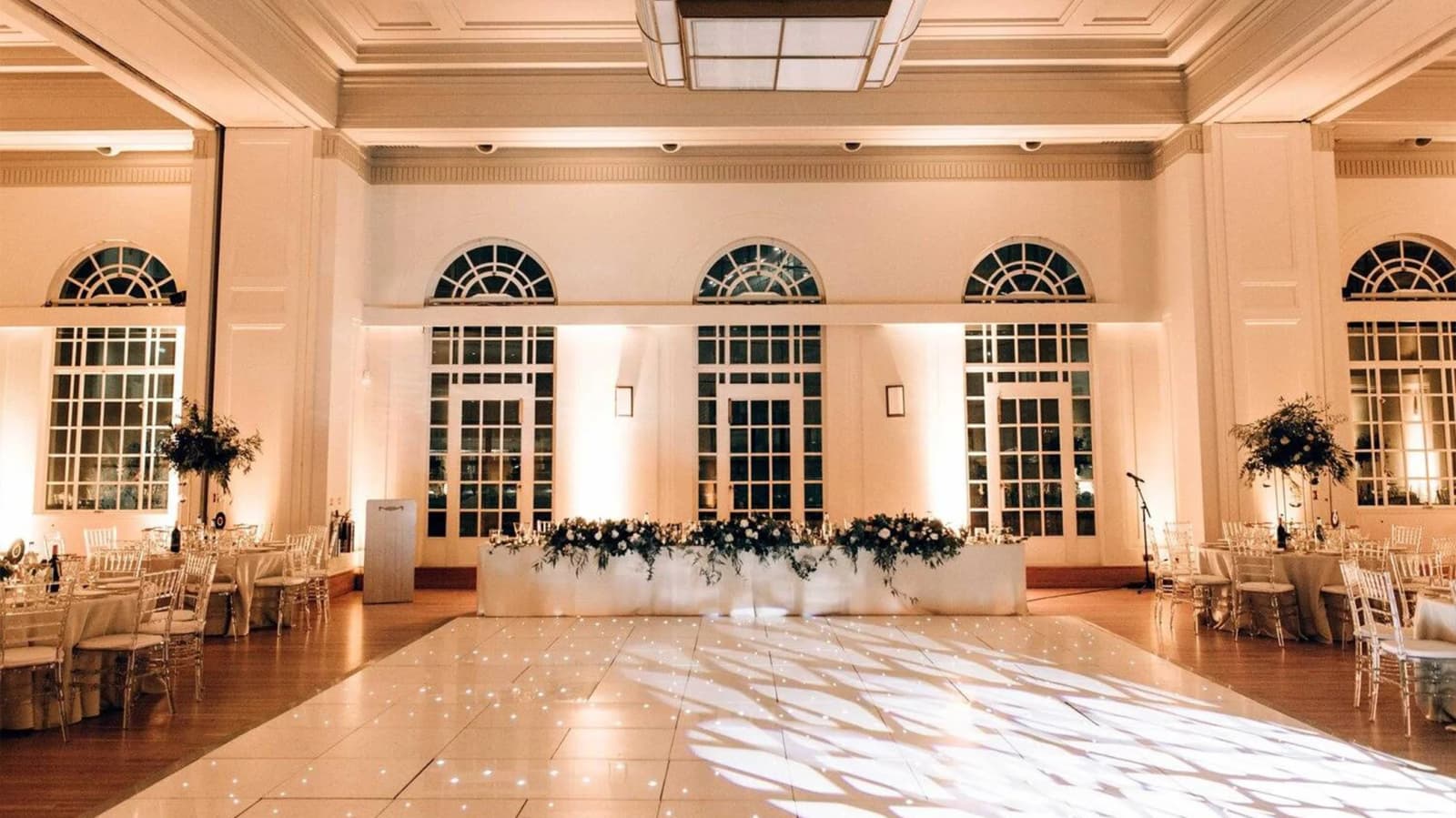 Classical wedding party with dancefloor at Hackney Town Hall