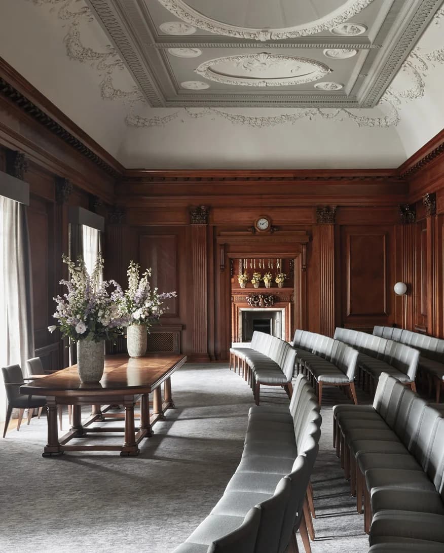Westminster room ready for wedding ceremony at Old Marylebone Town Hall