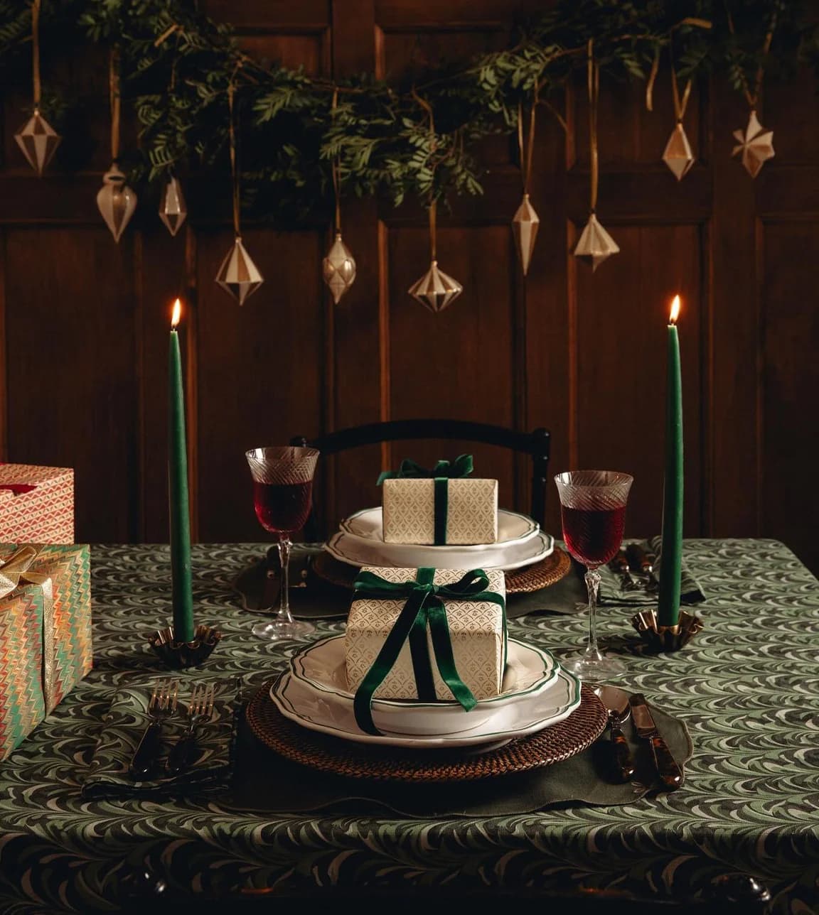 A beautifully Christmas table decorated with wedding gifts from The Wedding Present Company