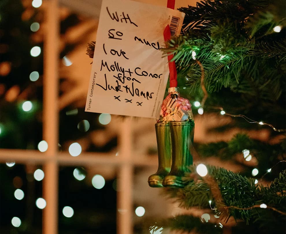 Wedding gifts, custom wedding baubles on Christmas tree