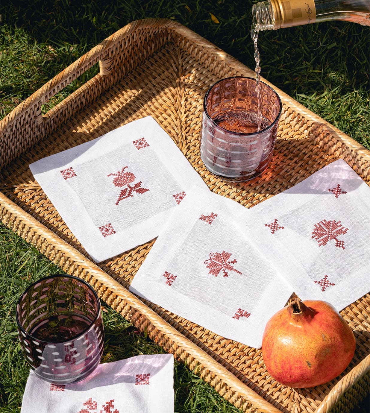 Drinks served on a rattan tray