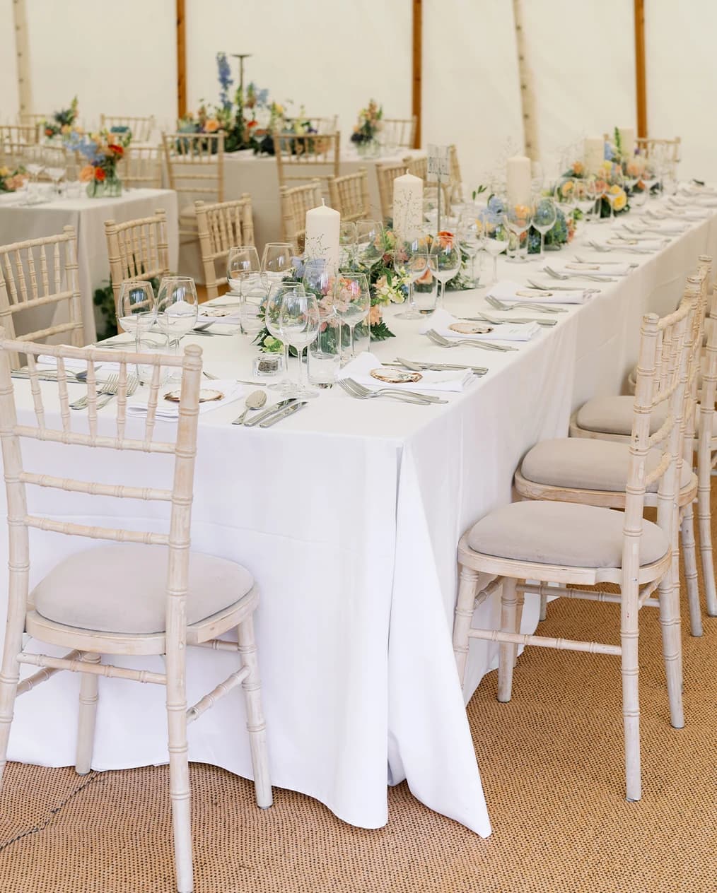 An elegant wedding tables with flower decor
