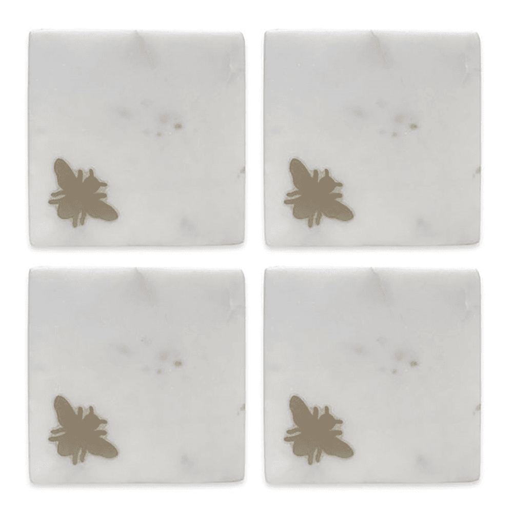 Bee Set of 4 Coasters, White