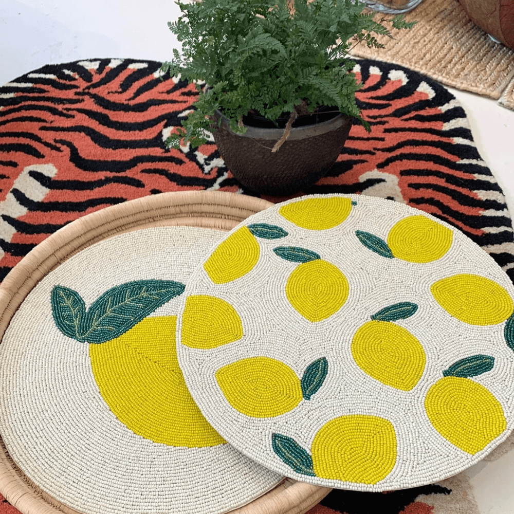 Lemon Set of 2 Beaded Placemats, Yellow