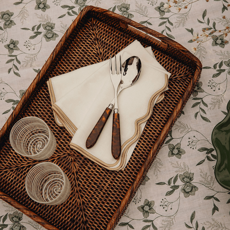Scalloped Linen Dinner Napkin, Taupe, 50cm, Taupe