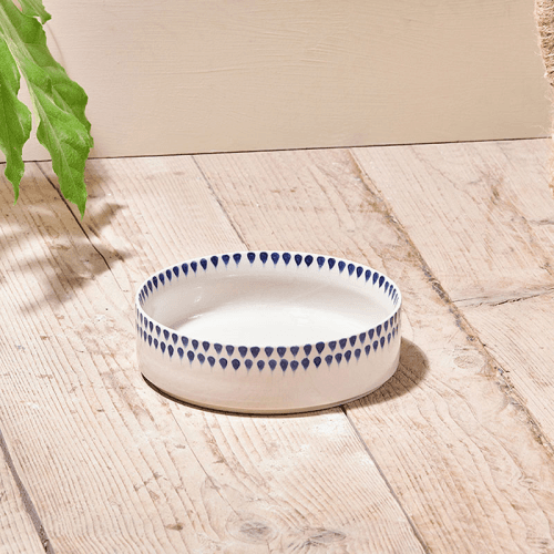 Image showing the Indigo Drop Ceramic Pet Bowl, D15cm, Cream product.