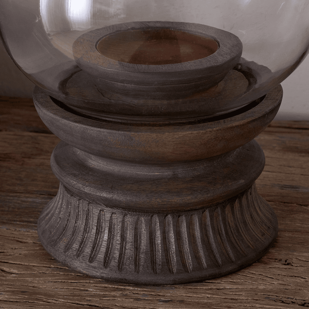 Kawani Kawani Mango Wood Lantern, Dark Ash