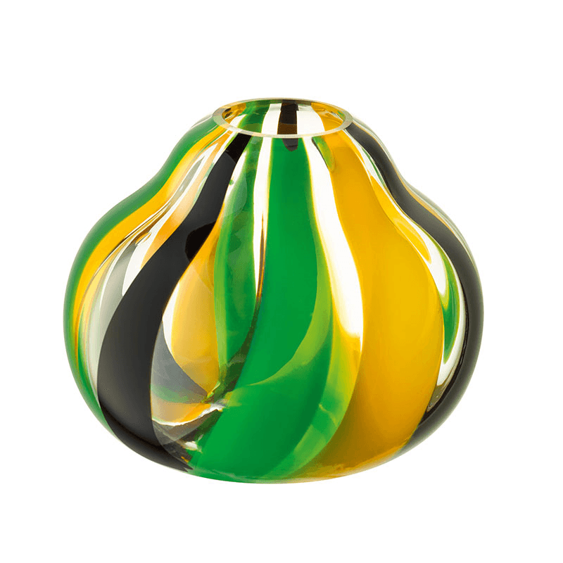 Folk Vase, H11.5cm, Black/Green/Yellow