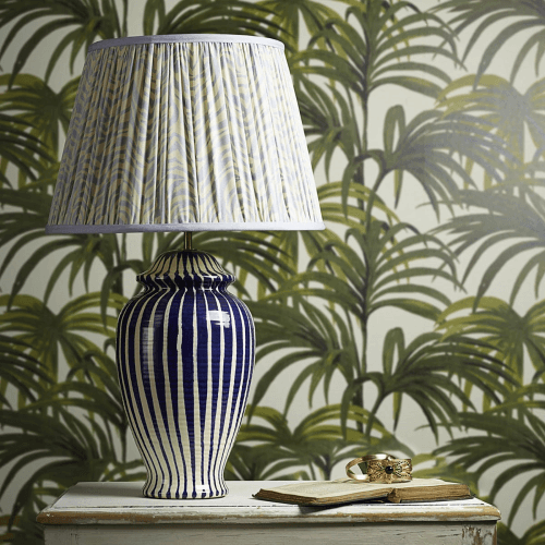 Image showing the Lottie Table Lamp Base, Regular, Cobalt Blue Stripes product.