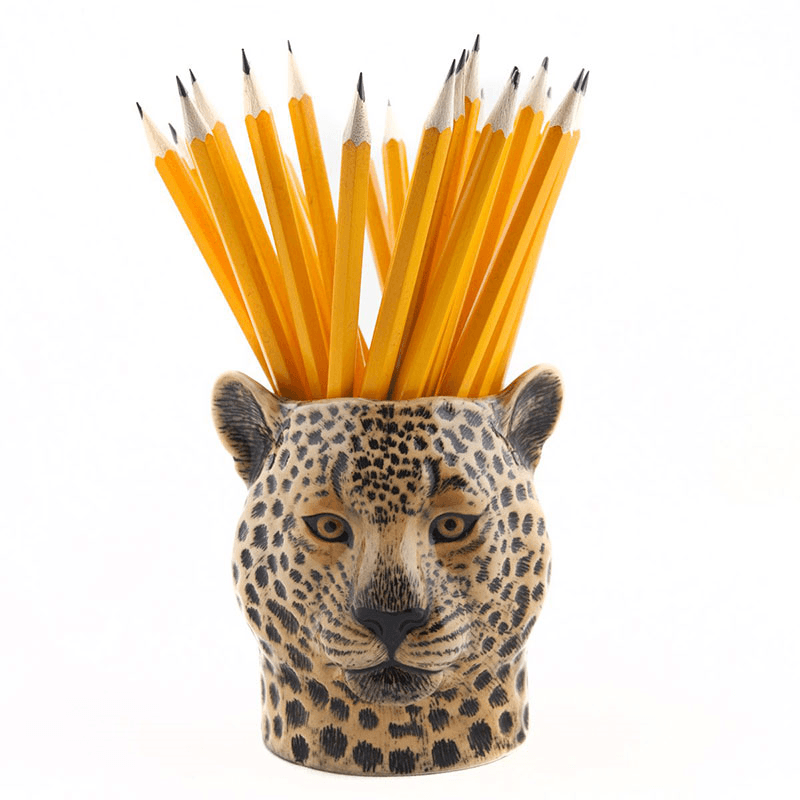 Leopard Pencil Pot, H11cm, Yellow