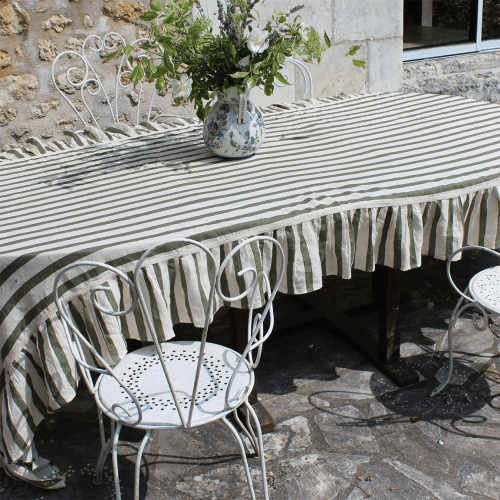 Image showing the Thin Stripe Tablecloth, Olive & Ivory product.