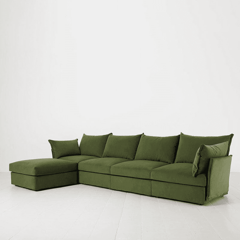 Model 06 Velvet 4 Seater Sofa With Chaise, Vine