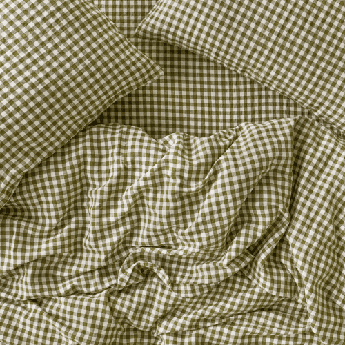 Image showing the Gingham Linen Blend Duvet Cover, King, Botanical Green product.