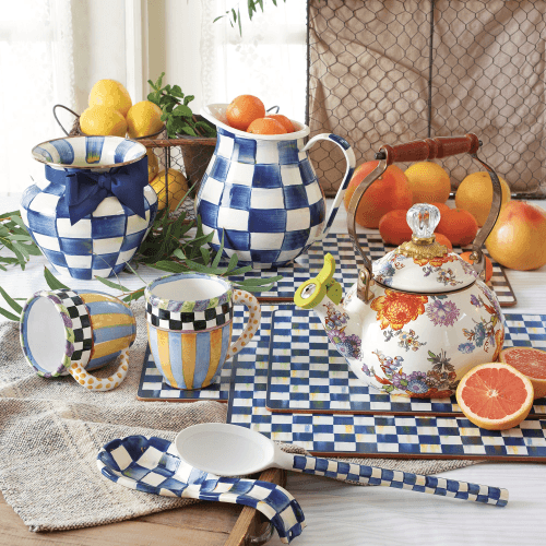 Image showing the Royal Check Pitcher, 3.4L, Blue & White product.