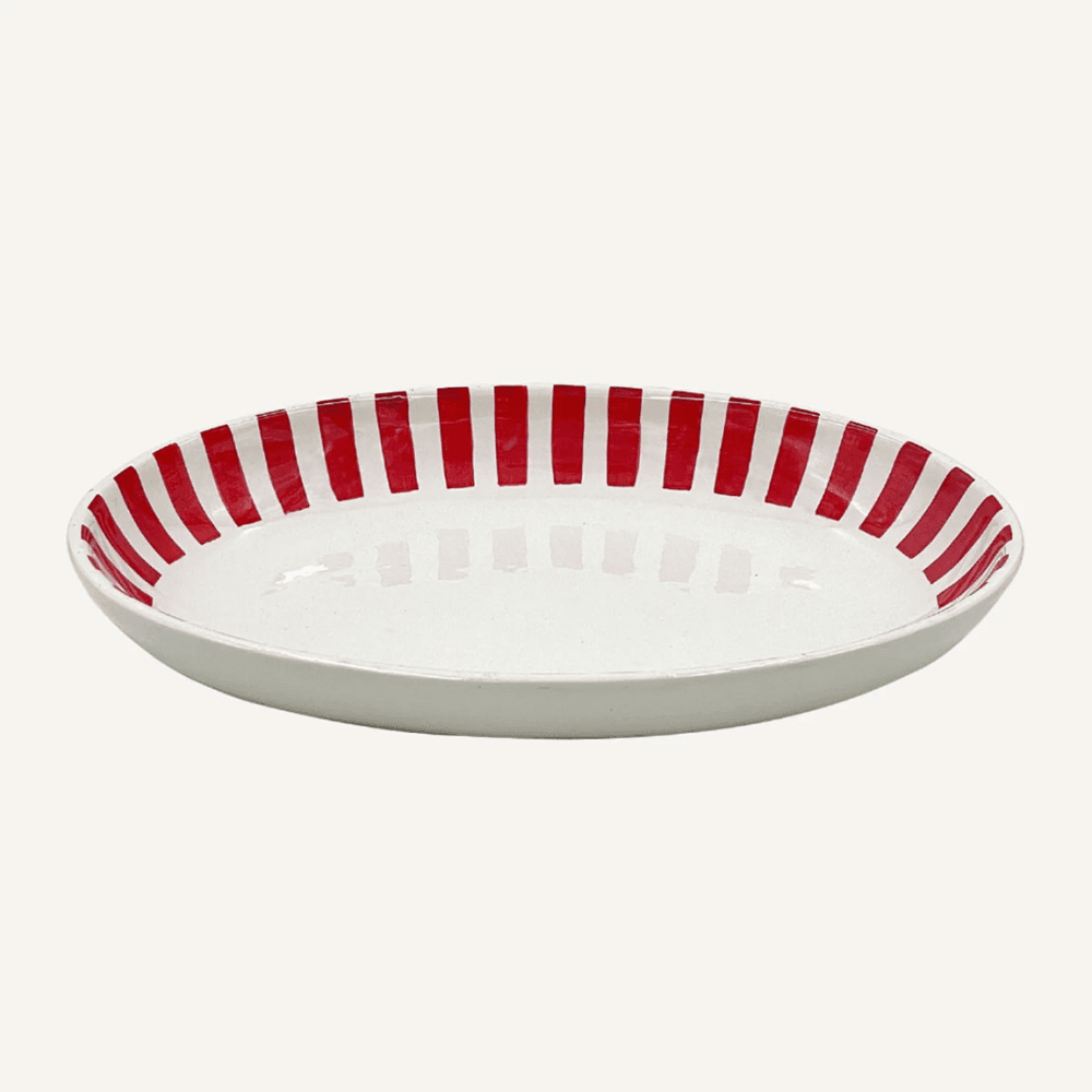 Stripes Small Oval Platter, Red