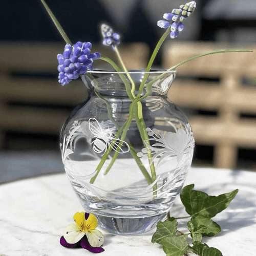 Image showing the Bee & Honeysuckle Small Posy Vase, H12cm, Clear product.