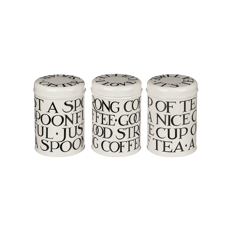 Black Toast Set 3 Round Caddies, 11cm x 15cm, Cream / Black