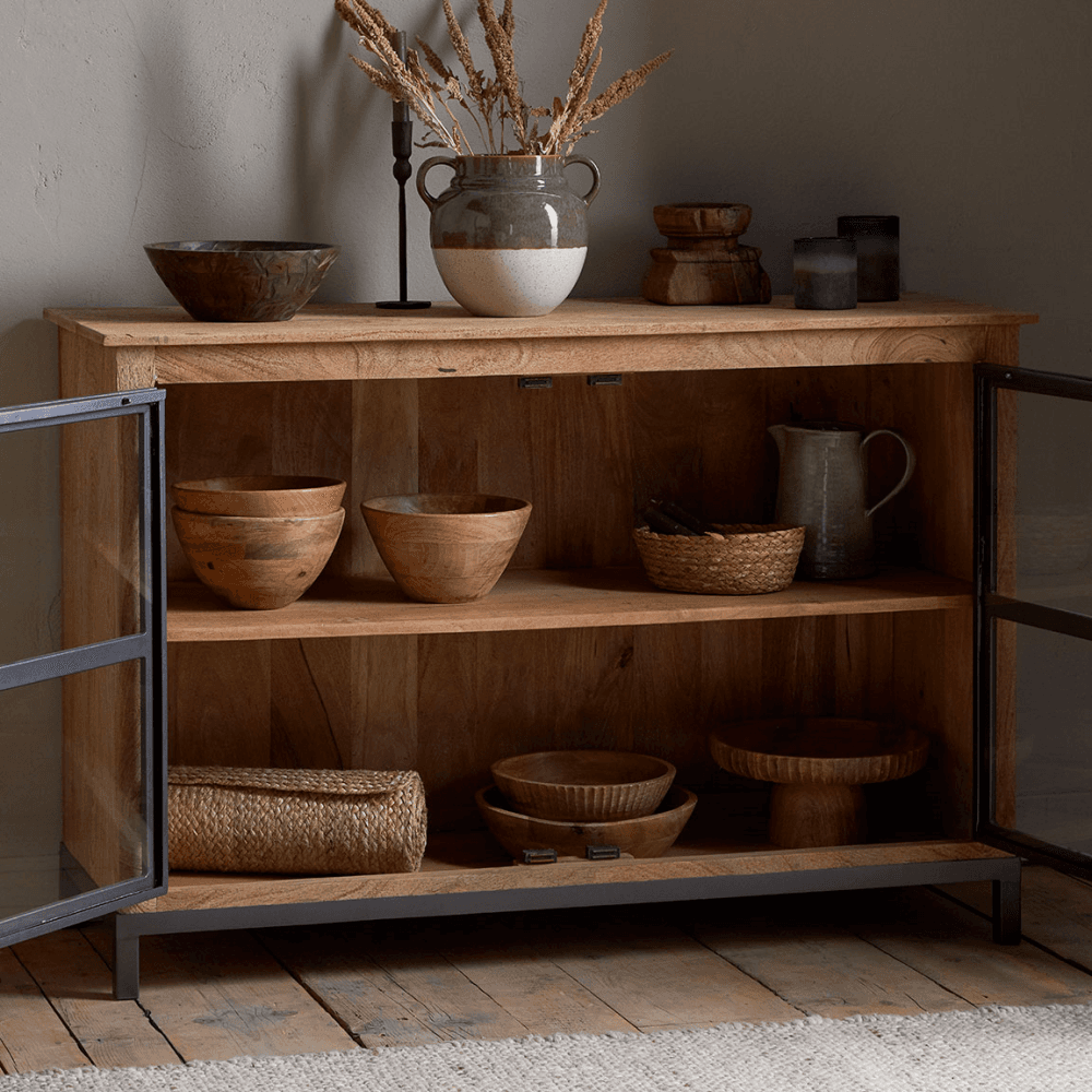 Nivri Mango Wood & Iron Sideboard, Black