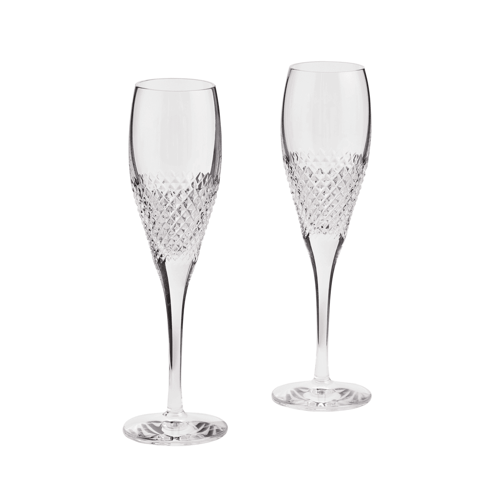 Diamond Mosaic Set of 2 Champagne Flutes, 155ml, Clear