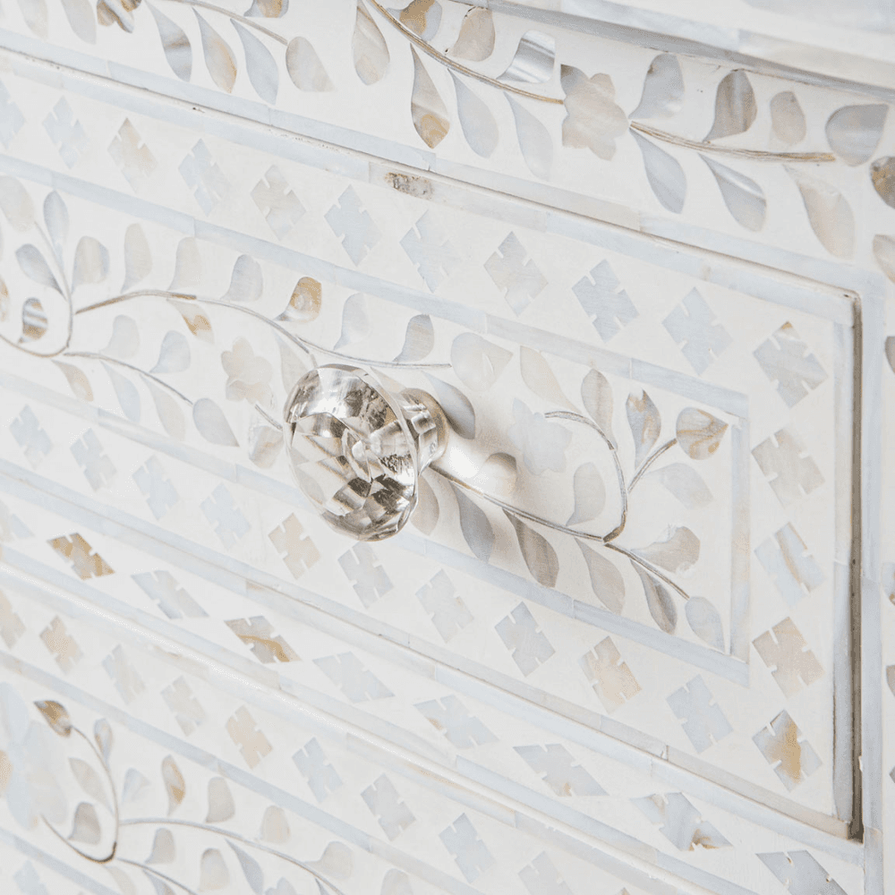 Classic Mother of Pearl Bedside Table, White