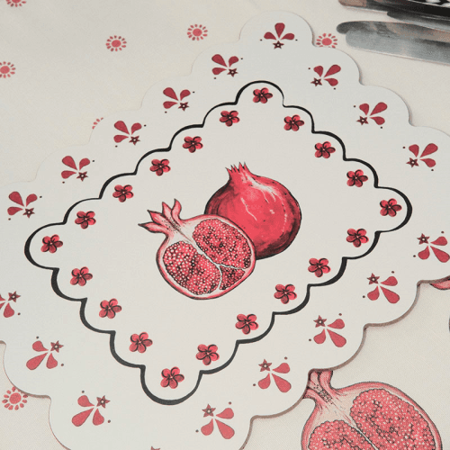 Image showing the Bell Hutley Scalloped Table Mat, 38cm x 29cm, Pomegranate product.