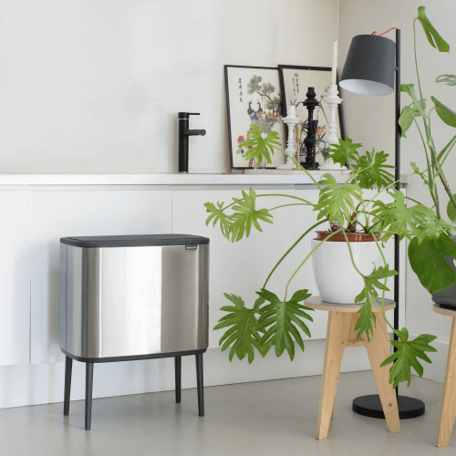 Image showing the Bo Recycling Bin with 2 Inner Buckets, 34L Matt Steel Fingerprint Proof product.