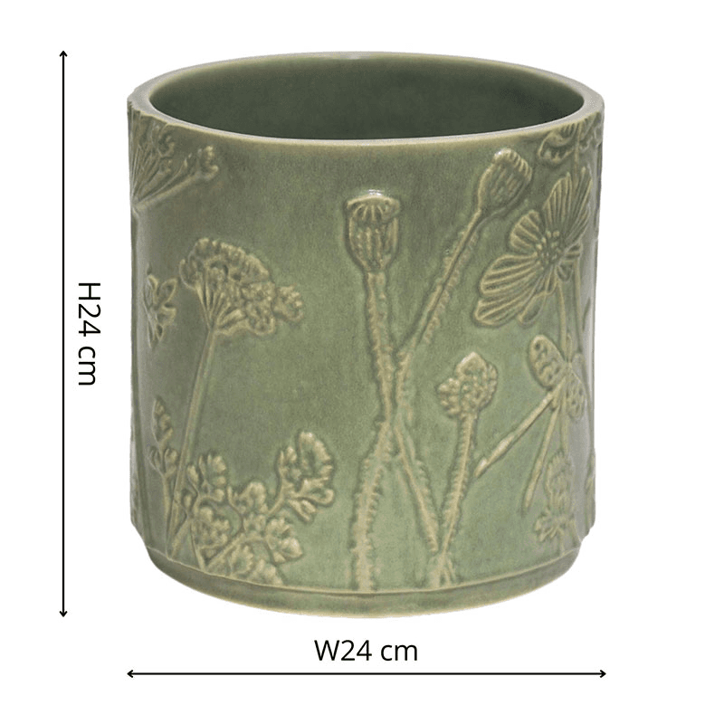 Kew Botanical Retreat Stoneware Meadow Planter, D24cm, Green