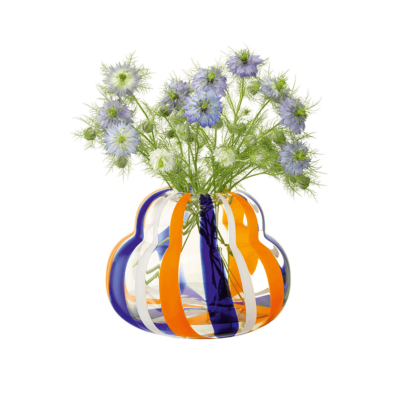 Folk Vase, H19cm, Blue/Orange/White