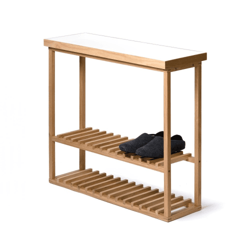 Image showing the Hello Storage table, H74.4 x W81 x D28cm, White/Oak product.