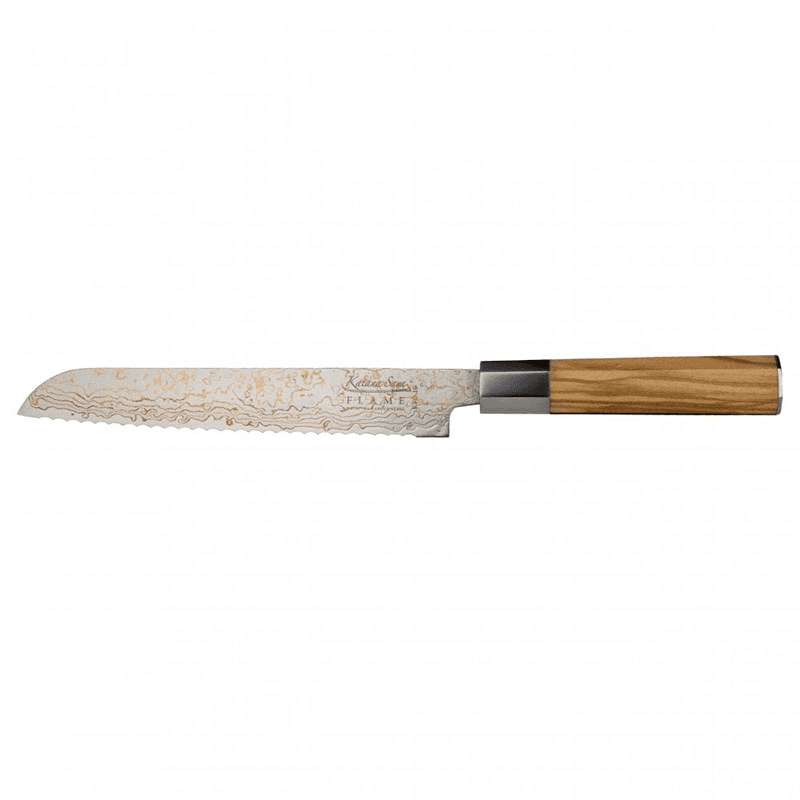 Flame Bread Knife, 20cm, Olive Wood
