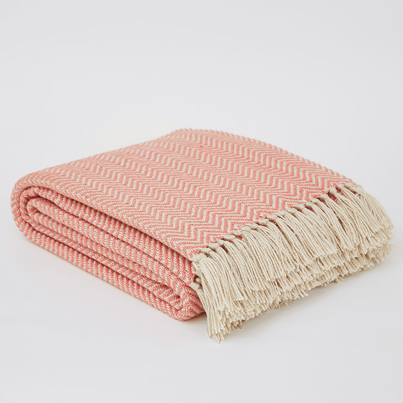 Herringbone Blanket, 250cm x 130cm, Coral