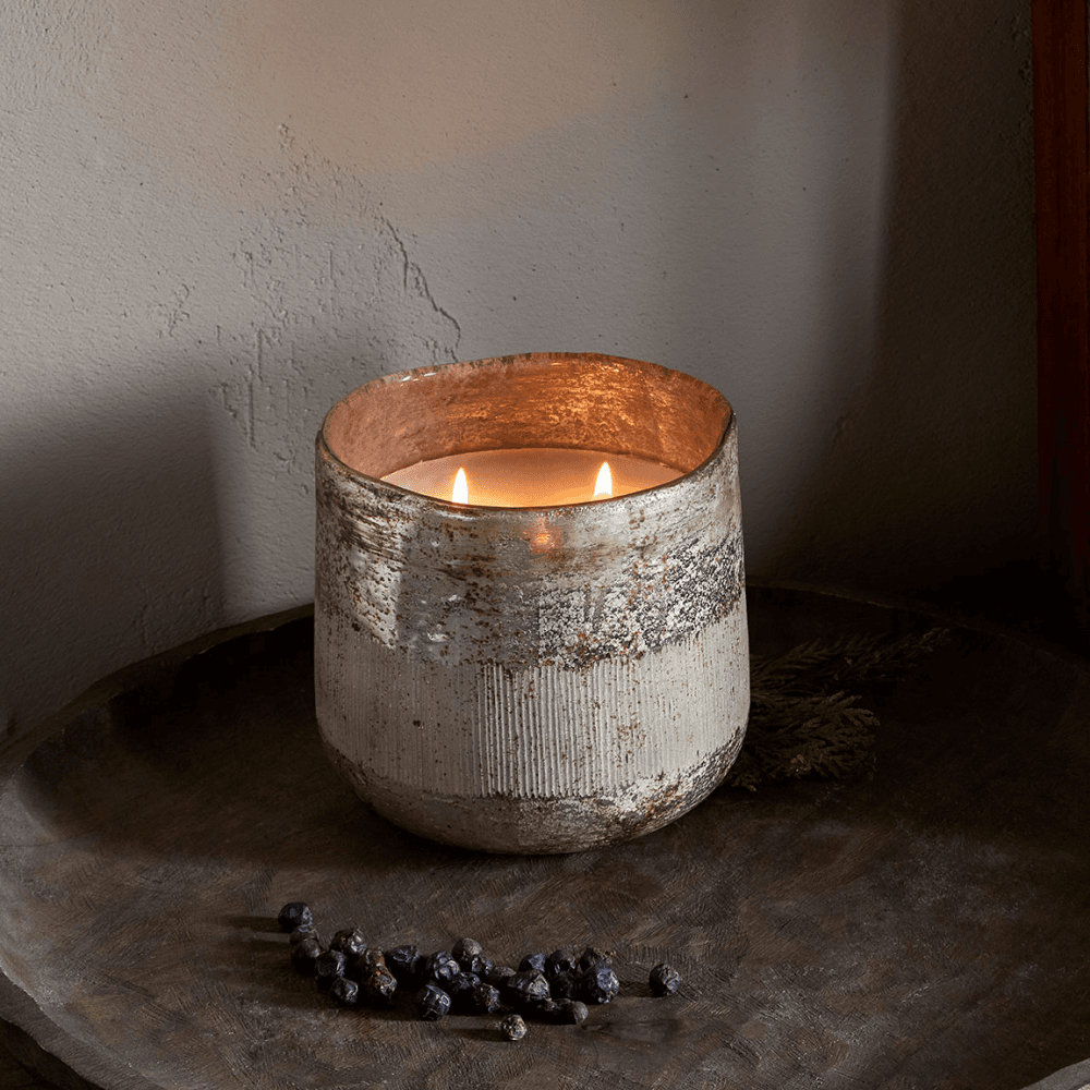 Juniper & Fir 3 Wick Scented Candle, Antique Gold