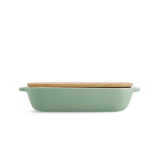Image showing the Stoneware Dish with Bamboo Lid, 26cm, Pistachio product.