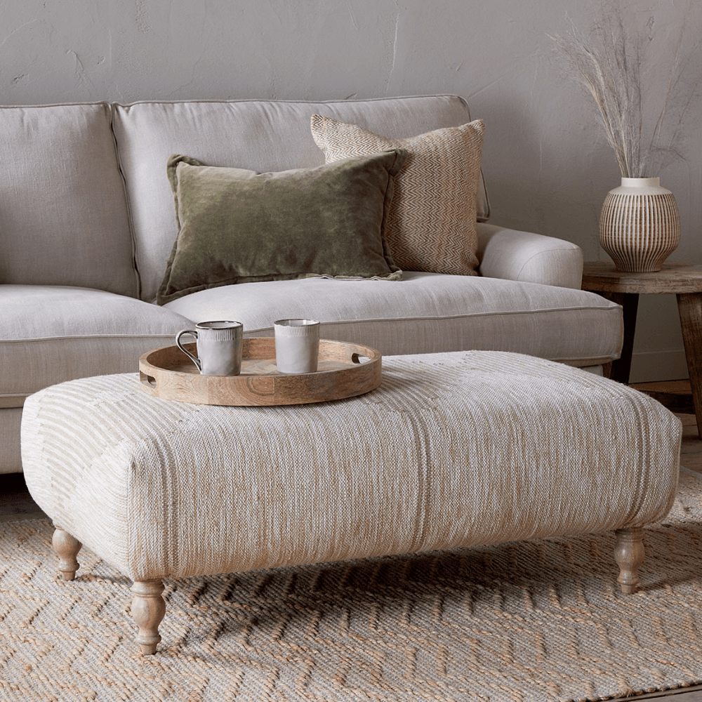 Aranya Upholstered Ottoman, Natural