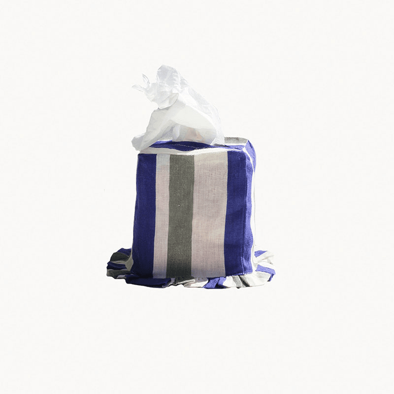 Stripe Tissue Box Cover, L12 x W12 x H13.5cm, Cobalt & Sea Green
