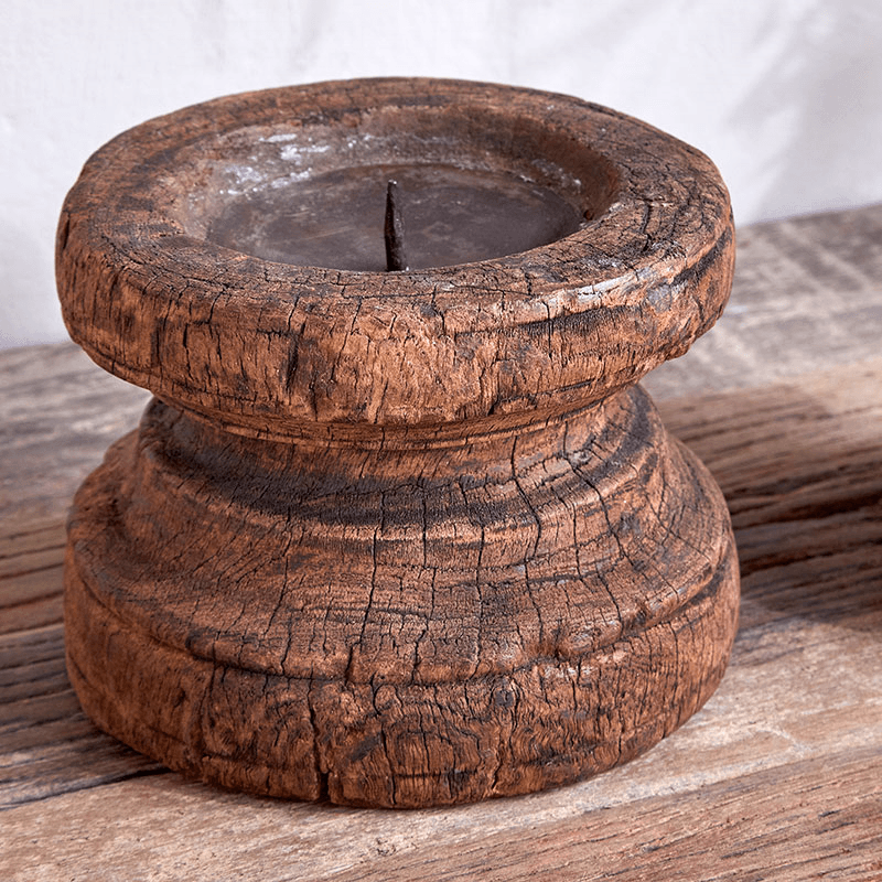 Thoko Reclaimed Round Candlestick, Dark Stain