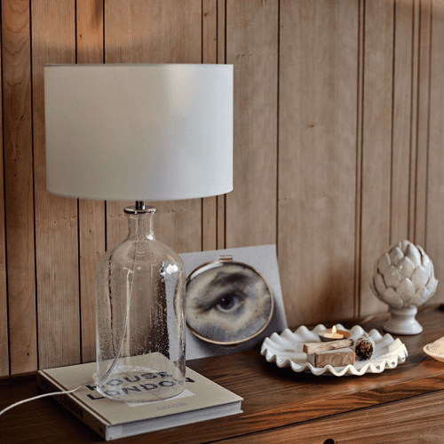 Image showing the Glass Table Lamp, Clear With Grey Shade product.