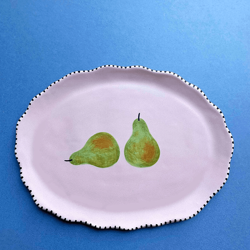 Minnie-Mae Studio Pair of Pears Serving Platter, 27cm x 21cm, Pink