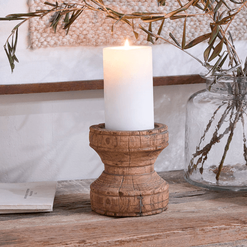 Image showing the Thoko Reclaimed Round Candlestick, Dark Stain product.