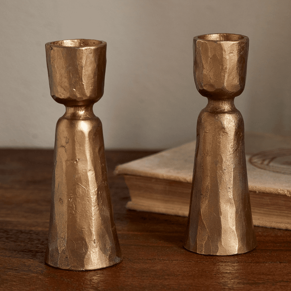 Lokoja Candle Holder, Antique Brass