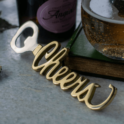 Image showing the Cheers Bottle Opener, L17cm, Gold product.