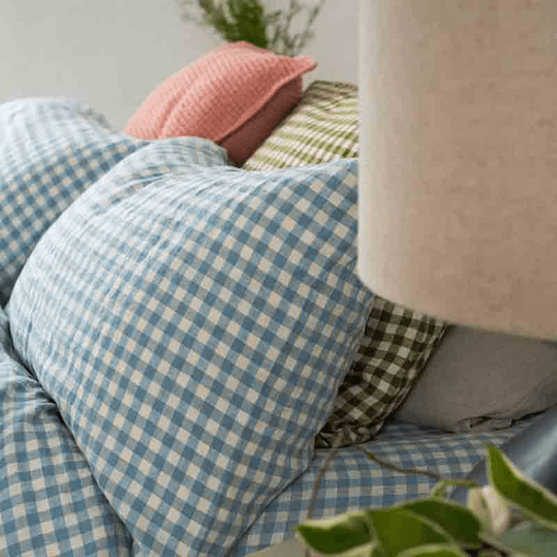 Gingham Pair of Super King Linen Pillowcases, Warm Blue