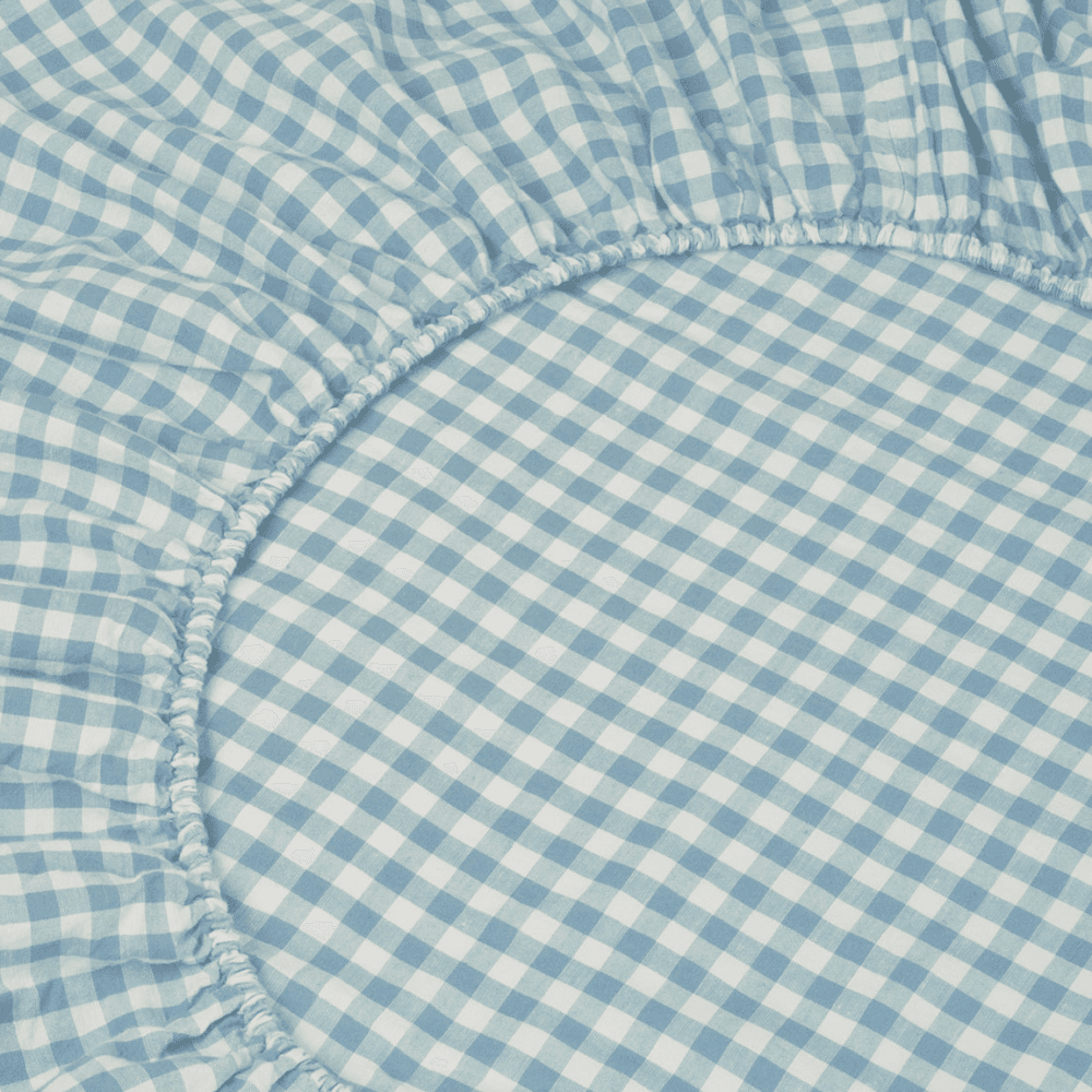 Gingham Fitted Sheet, Warm Blue
