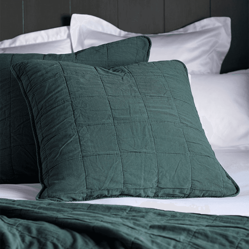 Finn Cotton Quilted Cushion Cover, 65 x 65cm, Darkest Spruce