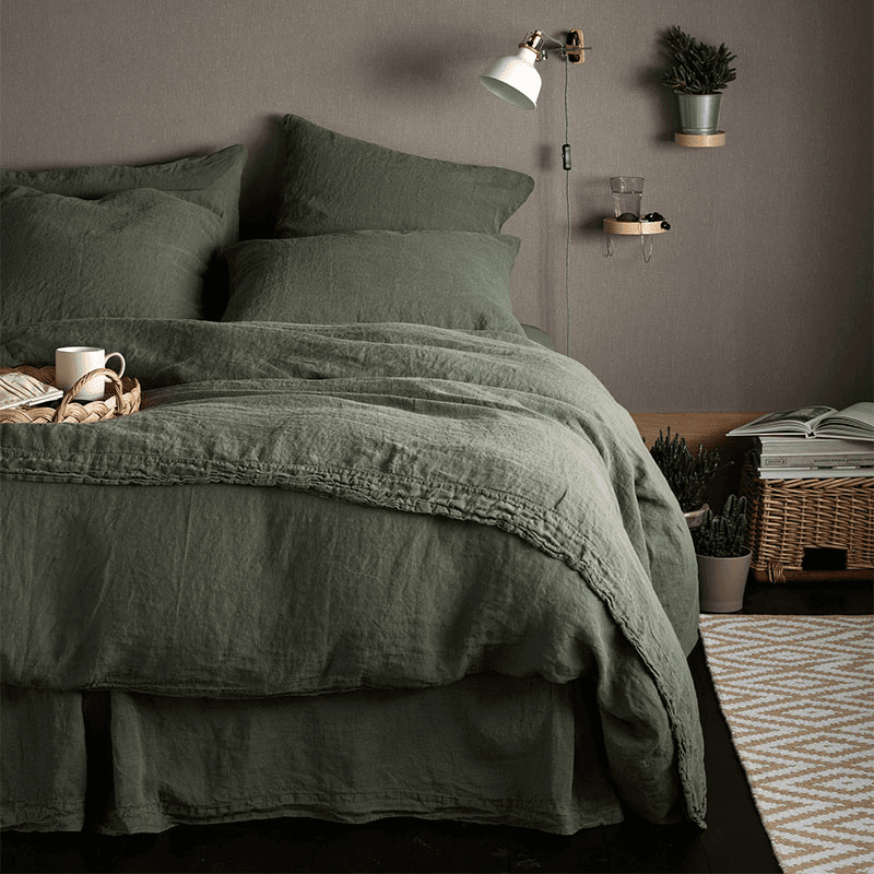 Linen Fitted Sheet, Superking, Olive Green