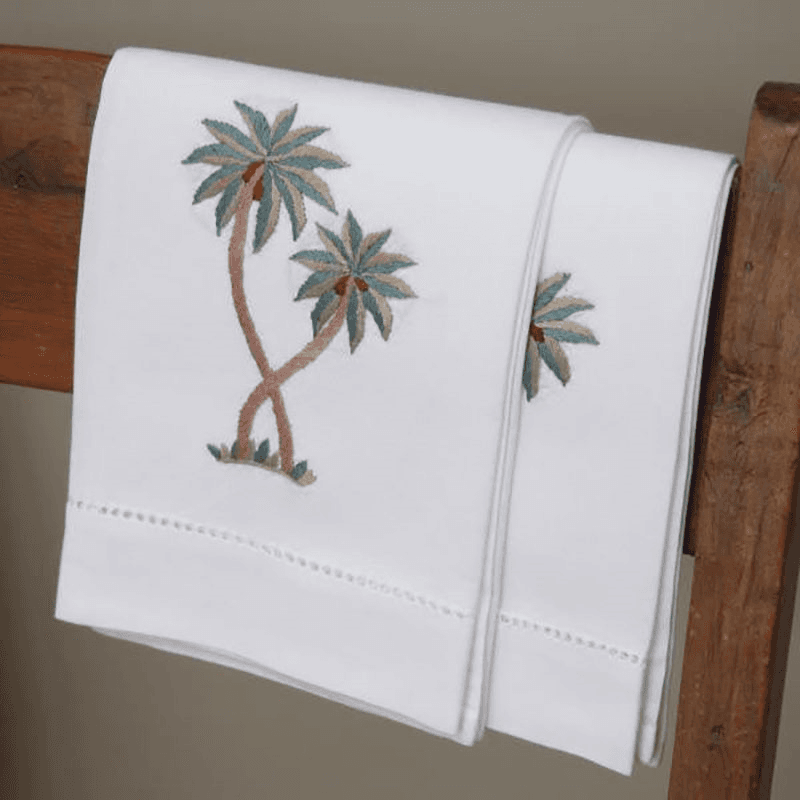 Palm Hand Towel, White/Green/Red