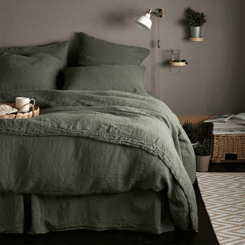 Image showing the Linen Duvet Cover, Double, Olive Green product.