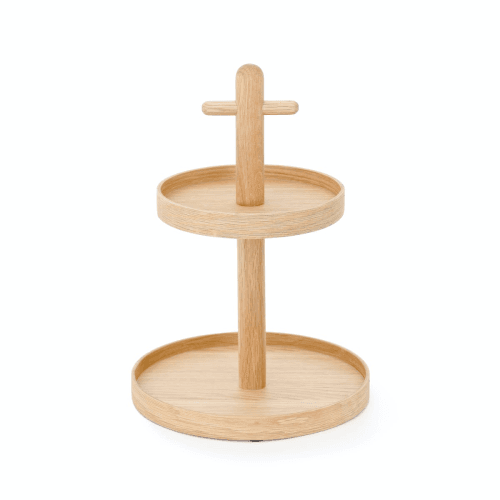 Image showing the Cookhouse Two tier fruit stand, H35.4 x Dia25.4cm, Natural Oak product.